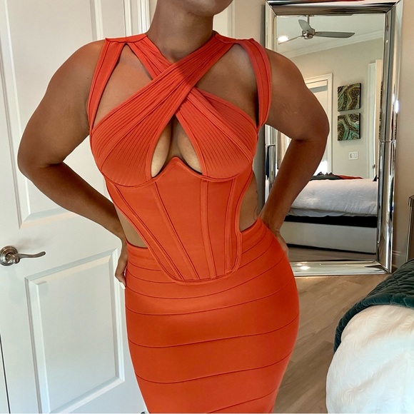 Fashion Nova Bold Orange Backless Dress - Picture 7 of 8